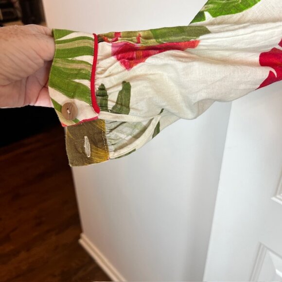 Farm Rio Maxi Jumpsuit Size M Tropical Leaf Print Button Front Boho Resort $225 - Picture 6 of 14